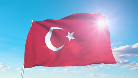 flag of turkey with fabric structure against a cloudy sky (loopable)