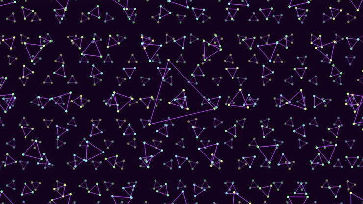 Motivo di triangoli e cerchi in viola e verde