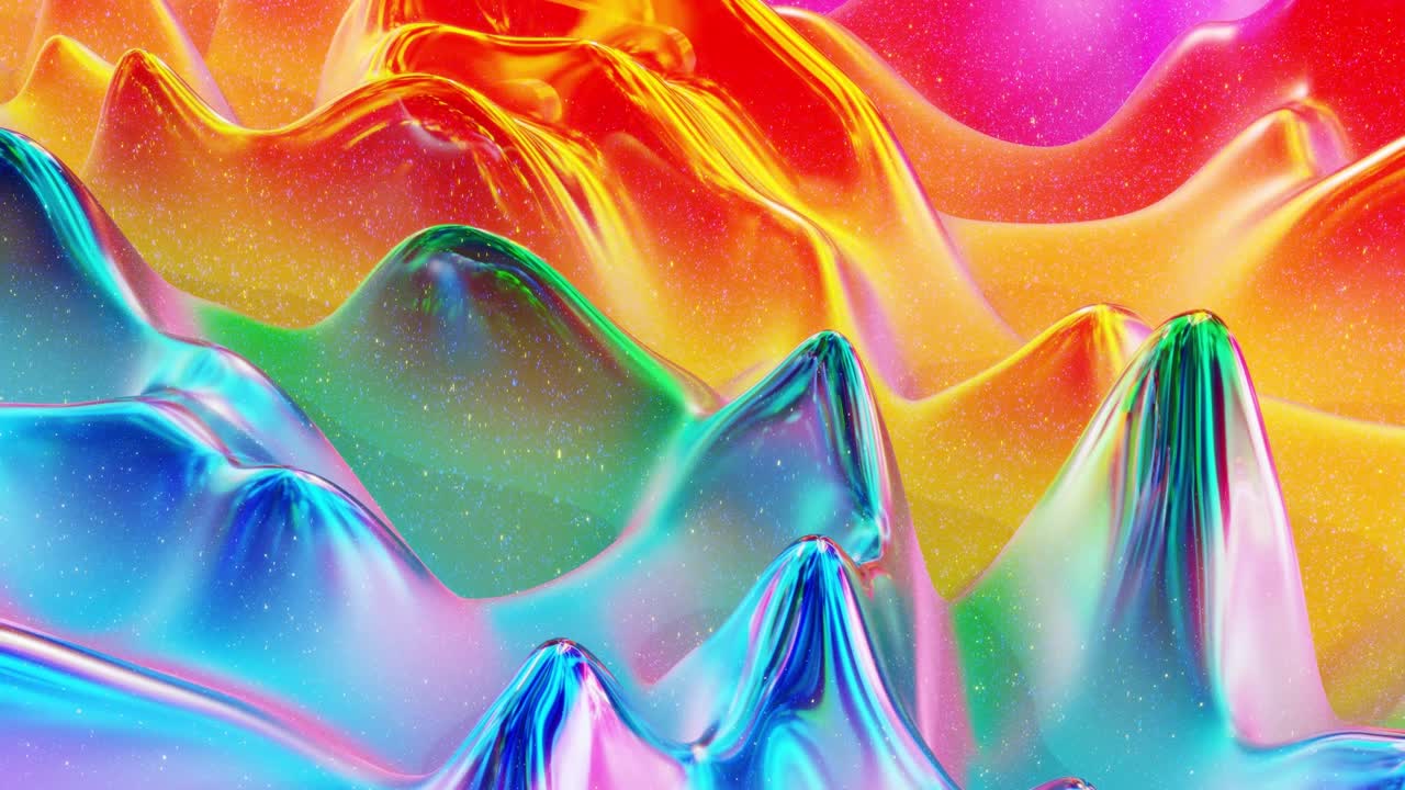 은 추상적인 배경, 크리스마스 장난감의 표면과 같은 아름다운 iridescent 파동 표면, 그라디언트 색상 및 흐름 파동, 무지개 반이고 매트 액체, 부드러운 부드러운 애니메이션.