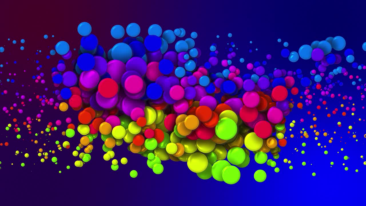 액체에서 페인트 거품이나 염료 방울과 같은 아름다운 다채로운 원의 만화 애니메이션 4k 루프 추상적인 창의적 배경 알파 채널로 루마 매트 입자 증가 및 감소