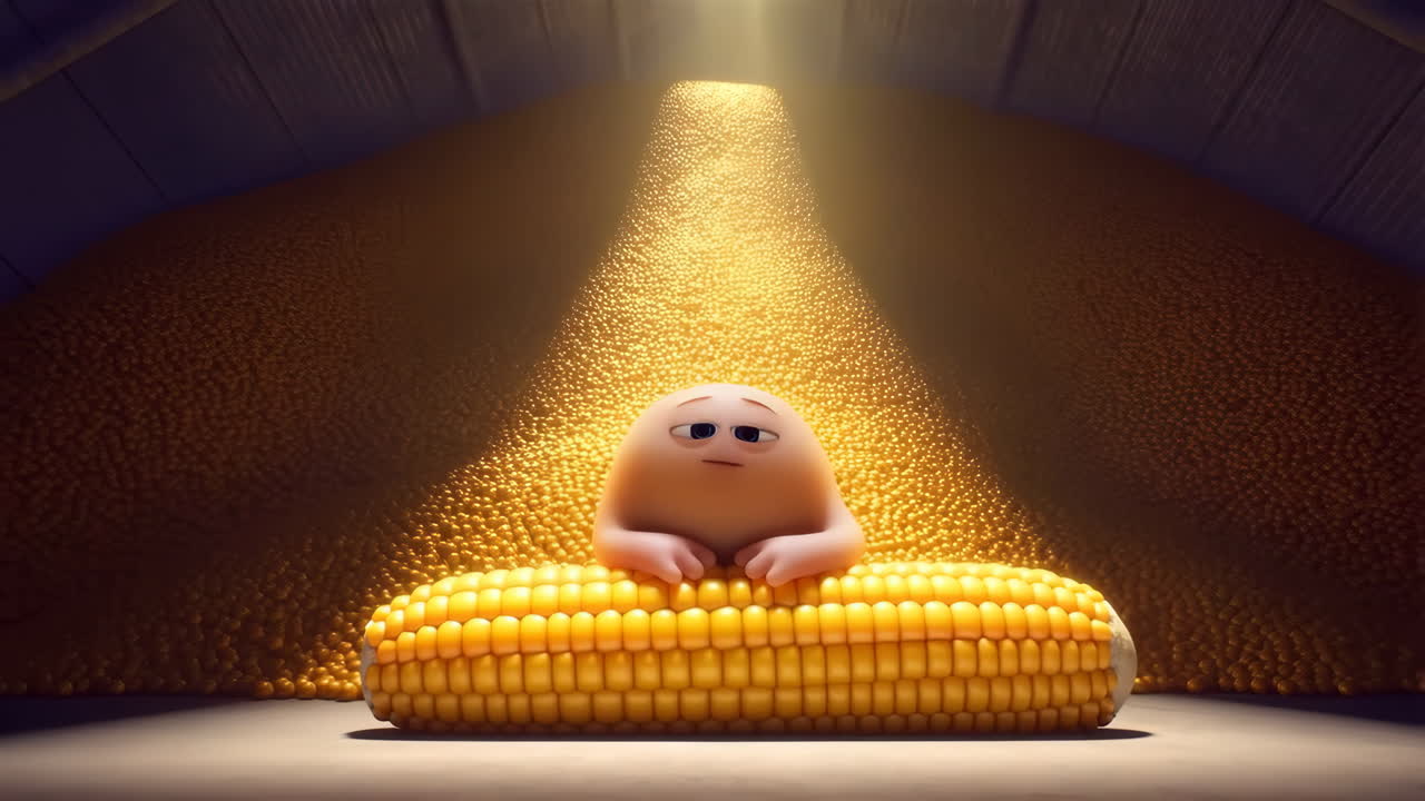 Cartoon corn character on a corn cob