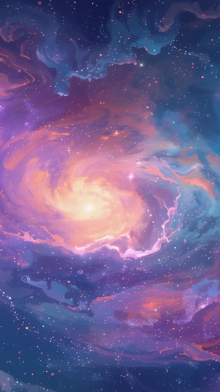 Vertical video: Opening shot capturing spiral nebula holding steady in deep space, with dust clouds