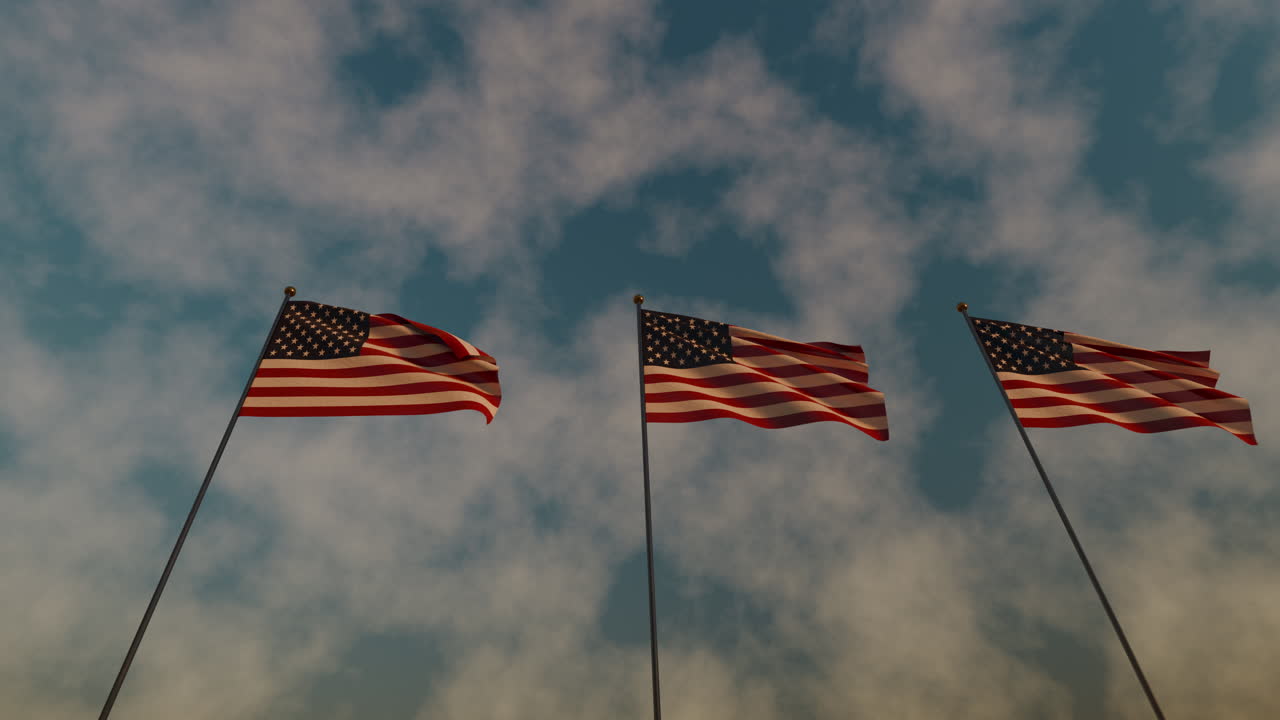 Three American flags during united state Independence Day