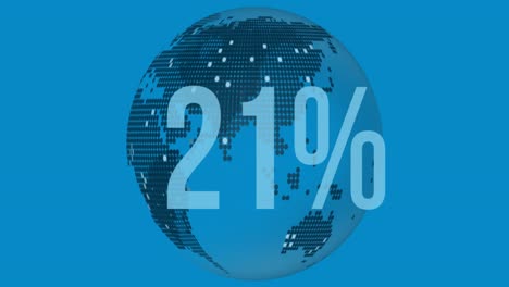 animation of increasing percentage over spinning globe against blue background