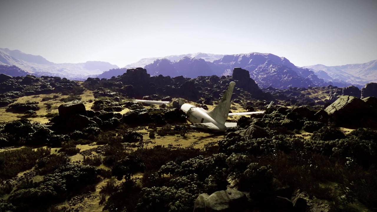 Daylight scene showing teams conducting survey in rugged land