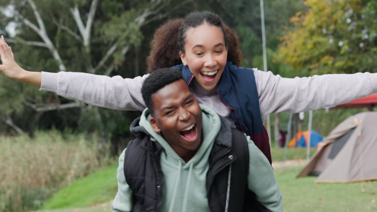 Piggyback, play or couple camping on holiday