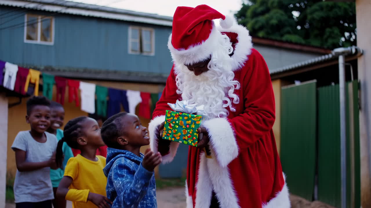 Santa Claus Visiting Children in an African Community