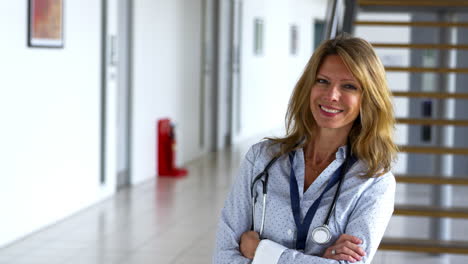 Portrait-Of-Female-Doctor-Walking-Towards-Camera-And-Smiling