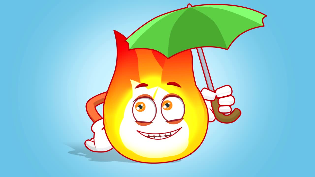 얼굴 애니메이션 알파 매트와 함께 우산 아래의 만화 불꽃