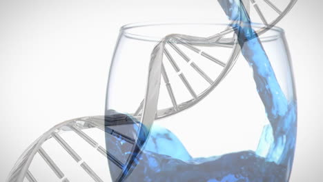 animation of dna strand over glass of water