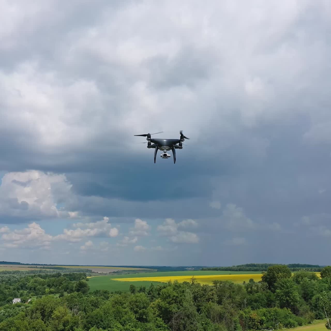 Flying drone over fields