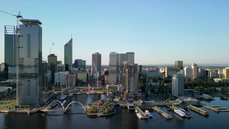 aerial of perth elisabeth quay bay of river swan at daylight with skyscraper landscape and the marine