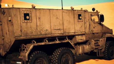 armoured military truck in desert