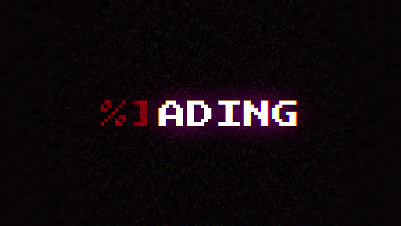 inyección intencional de artefactos digitales fx animación, decodificación de un ruidoso texto codificado de 8 bits: carga