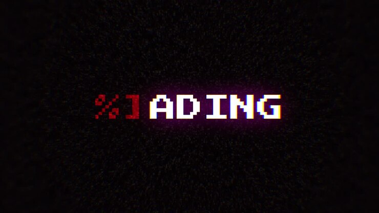Intentional digital artifact injection fx animation, decoding a noisy scambled 8-bit text: loading