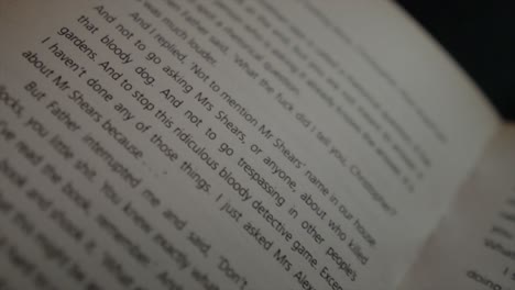 toma panorámica a través de una página abierta de un libro que destaca diferentes líneas de texto dando el efecto de una experiencia de lectura enfocada e inmersiva