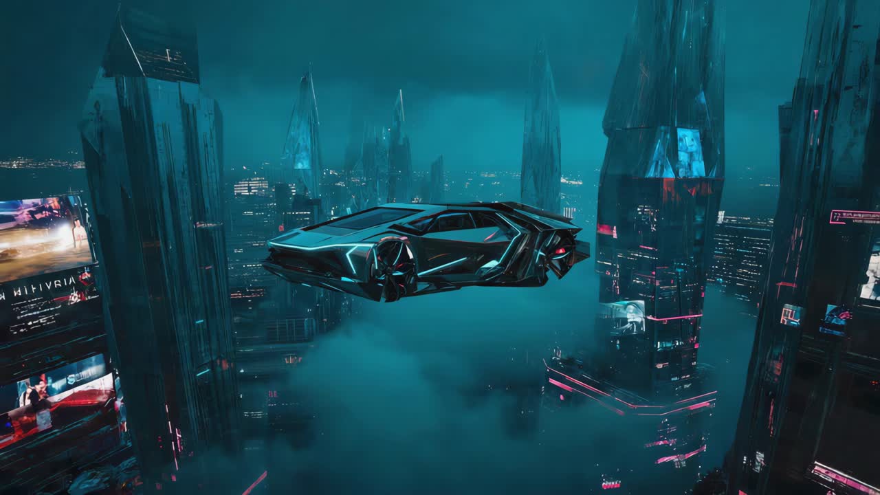 Futuristic Flying Car in a Cyberpunk Cityscape
