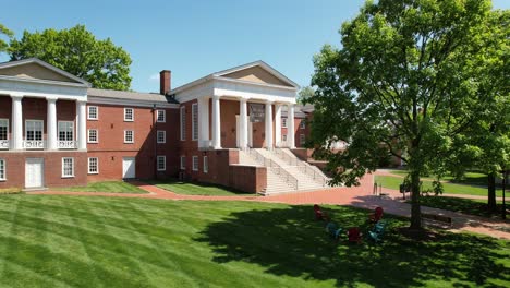 university of delaware building cinematic drone move sunny day