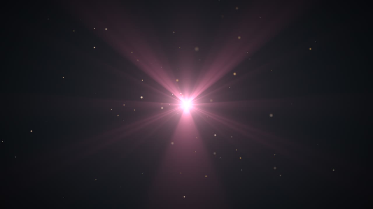 volar pequeñas partículas de oro y rayos en fondo oscuro