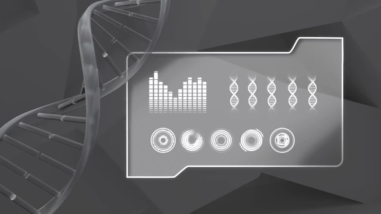 Animation af roterende dobbelt helix DNA-streng med databehandling