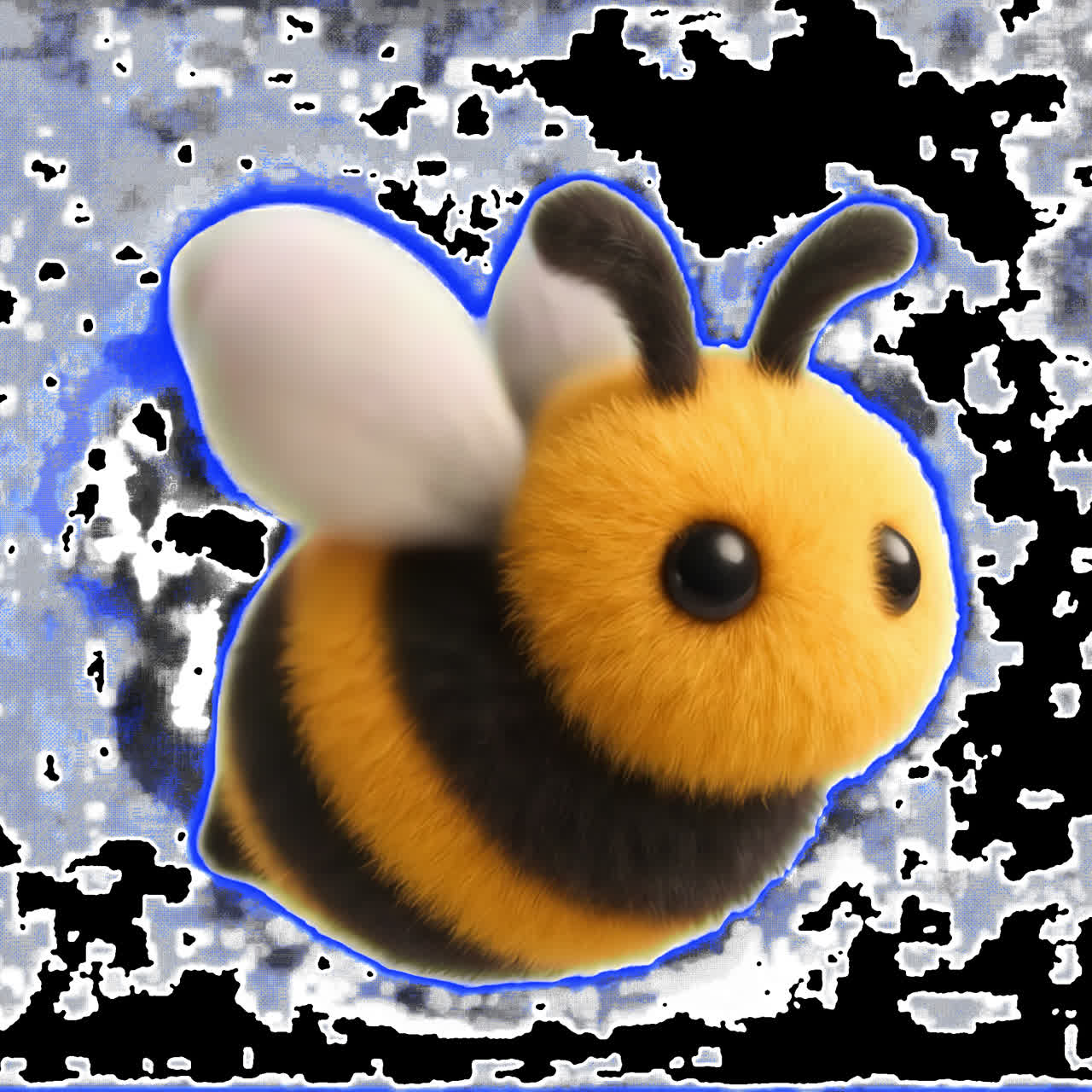 Cute fluffy bee illustration animation isolated asset, transparent 4K video, alpha channel, ProRes