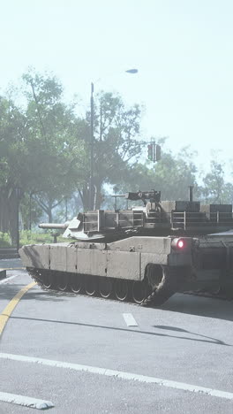 armored tank in big city