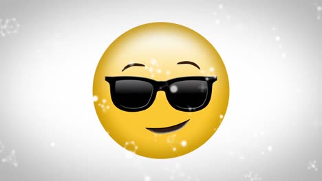 Animación-Del-ícono-Emoji-De-Gafas-De-Sol-Sobre-Fondo-Blanco-Con-Puntos-Blancos-Que-Caen