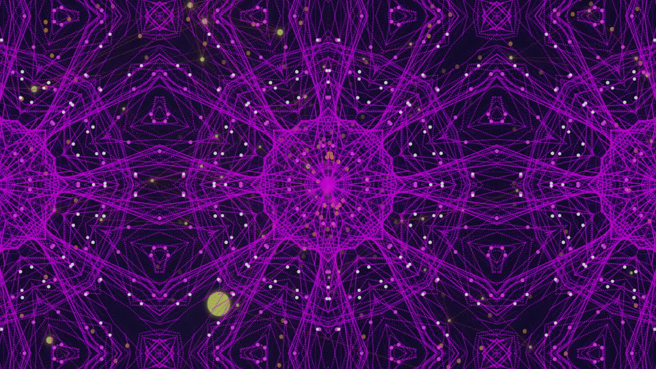 Animation of moving purple kaleidoscopic star pattern with white lights