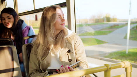 young woman in the bus