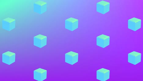 Animation-of-blue-cubes-repeated-on-purple-background
