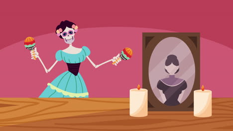 day of the dead illustration with skeleton and reflection