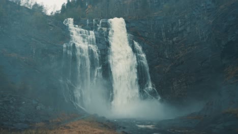 view of the stunning skjerfossen waterfall