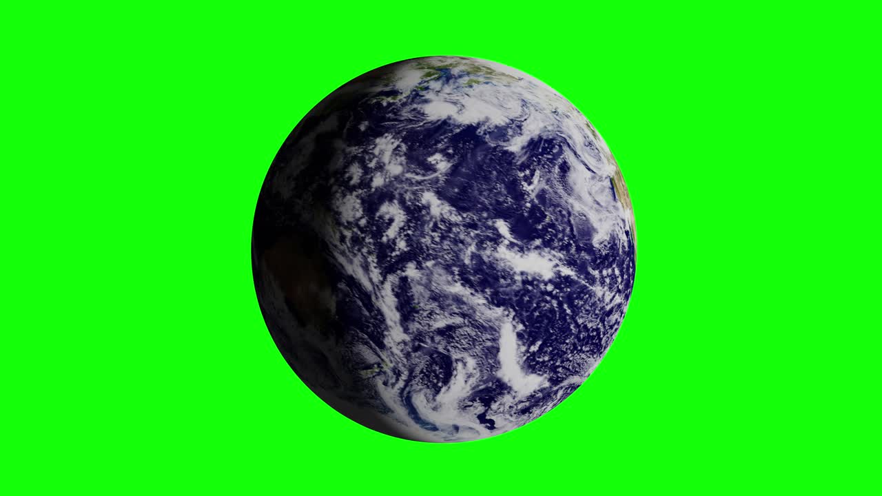 planeta tierra (vista realista) girando 360 grados aislado en la pantalla verde (clave de croma). animación 3d. bucle