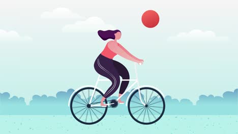 a woman is riding a bicycle on the street in the park. healthy lifestyle