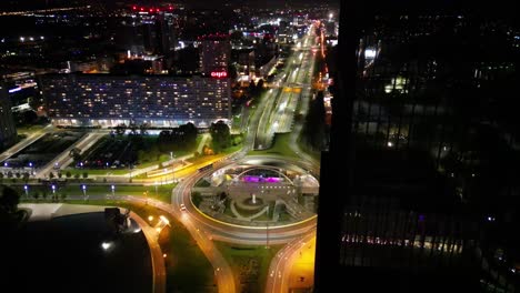 Aerial-Viev-of-Night-Cityscape-with-Illuminated-Streets-of-Katowice-City