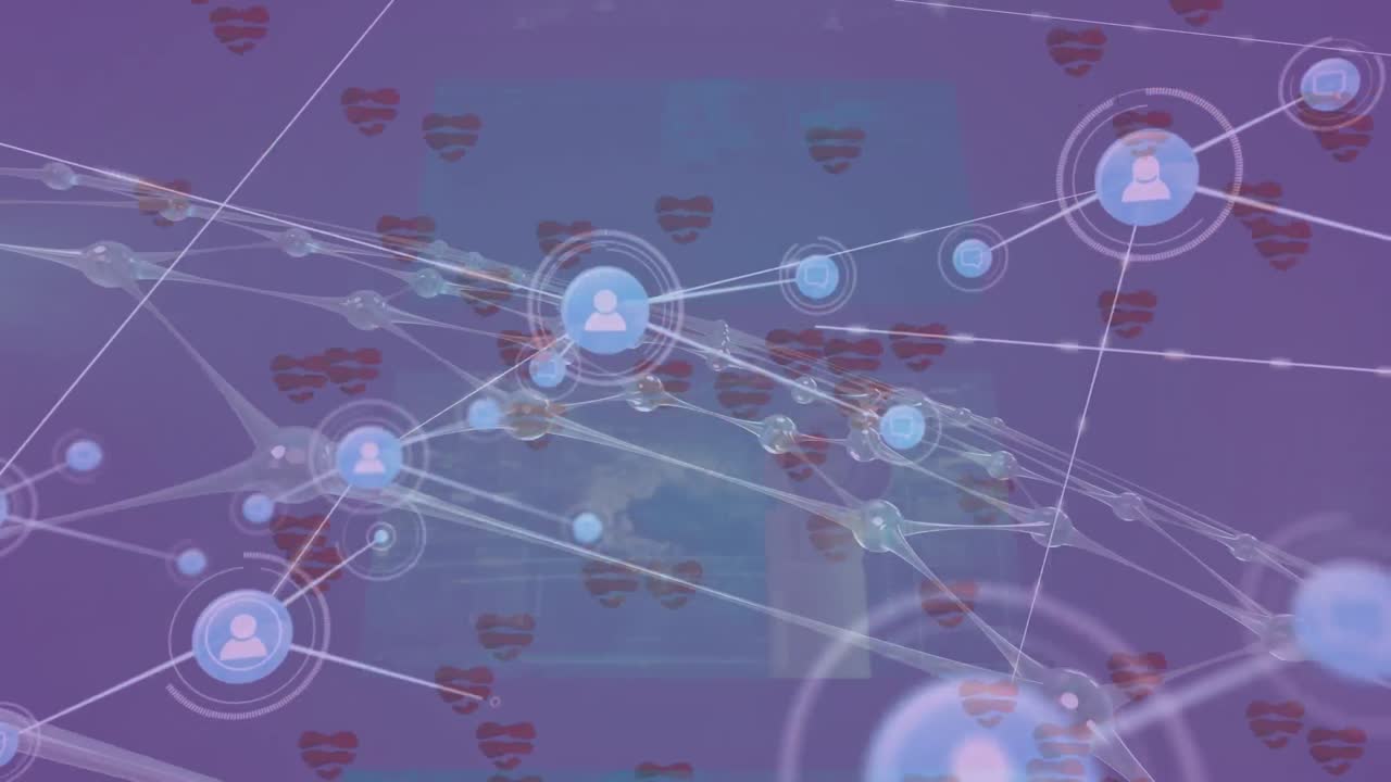 animación de la red de conexiones a través de iconos de corazón