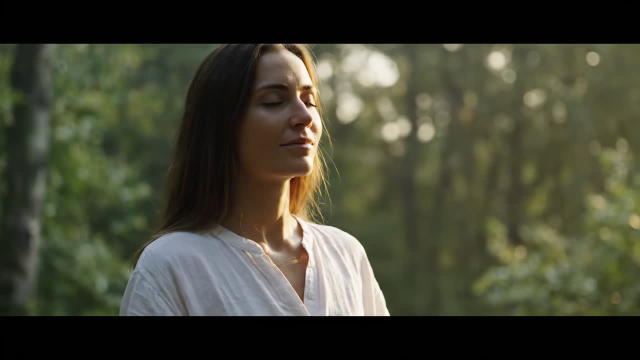 Woman Meditating in Nature at Sunset