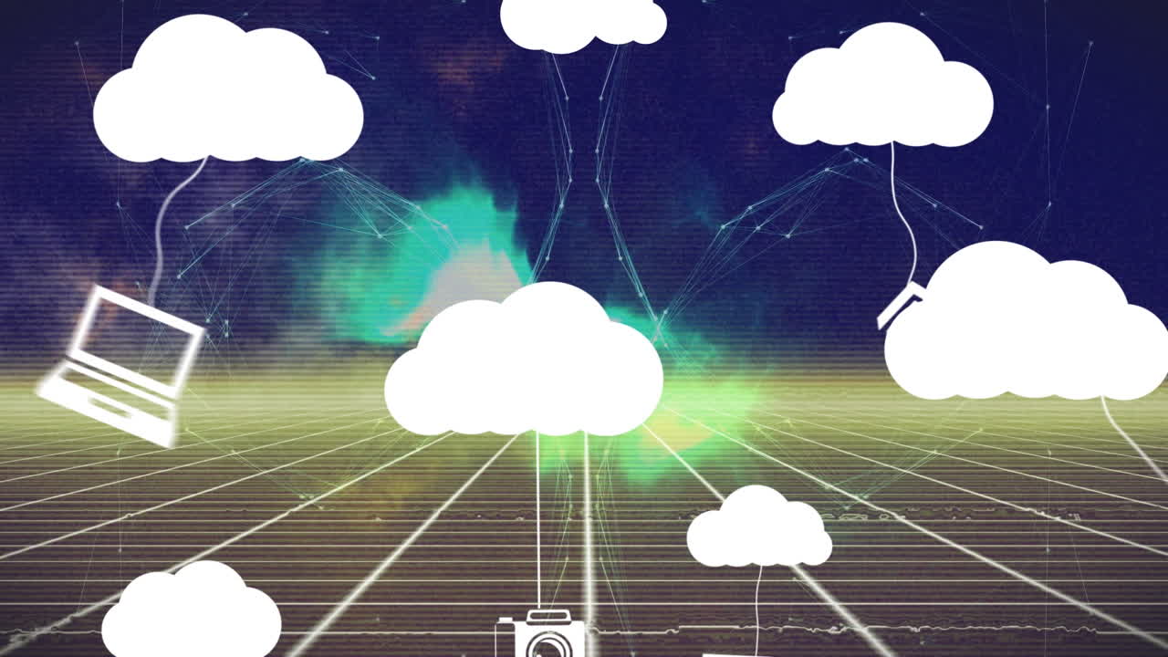 연결 및 그리드를 통해 전자 장치로 디지털 클라우드의 애니메이션