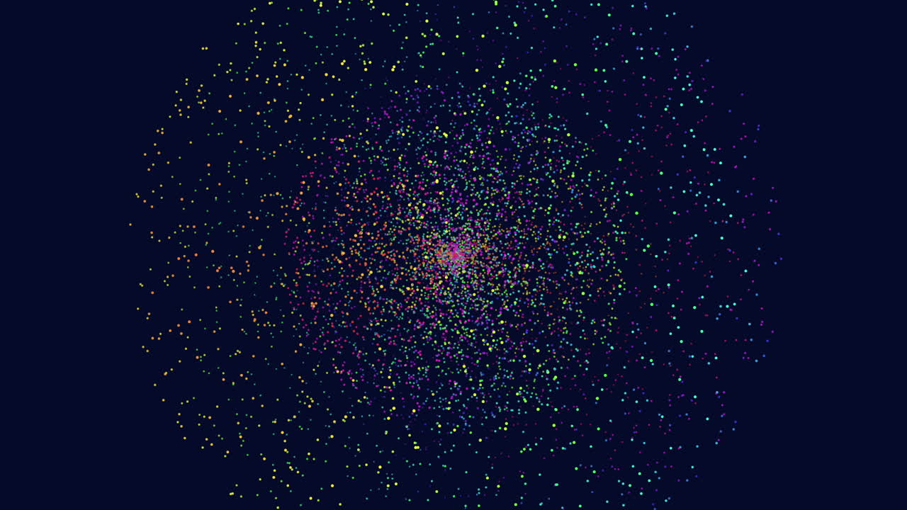 Motion colorful futuristic dots and glitters on dark space