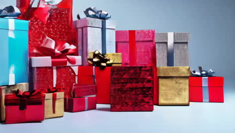 red heart gift box with silver ribbon on minimalist background