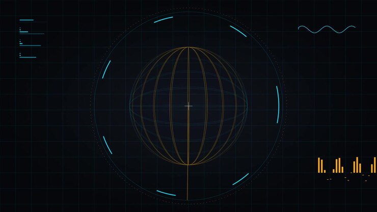 Digital Radar Scanning Interface with Rotating Globe Wireframe