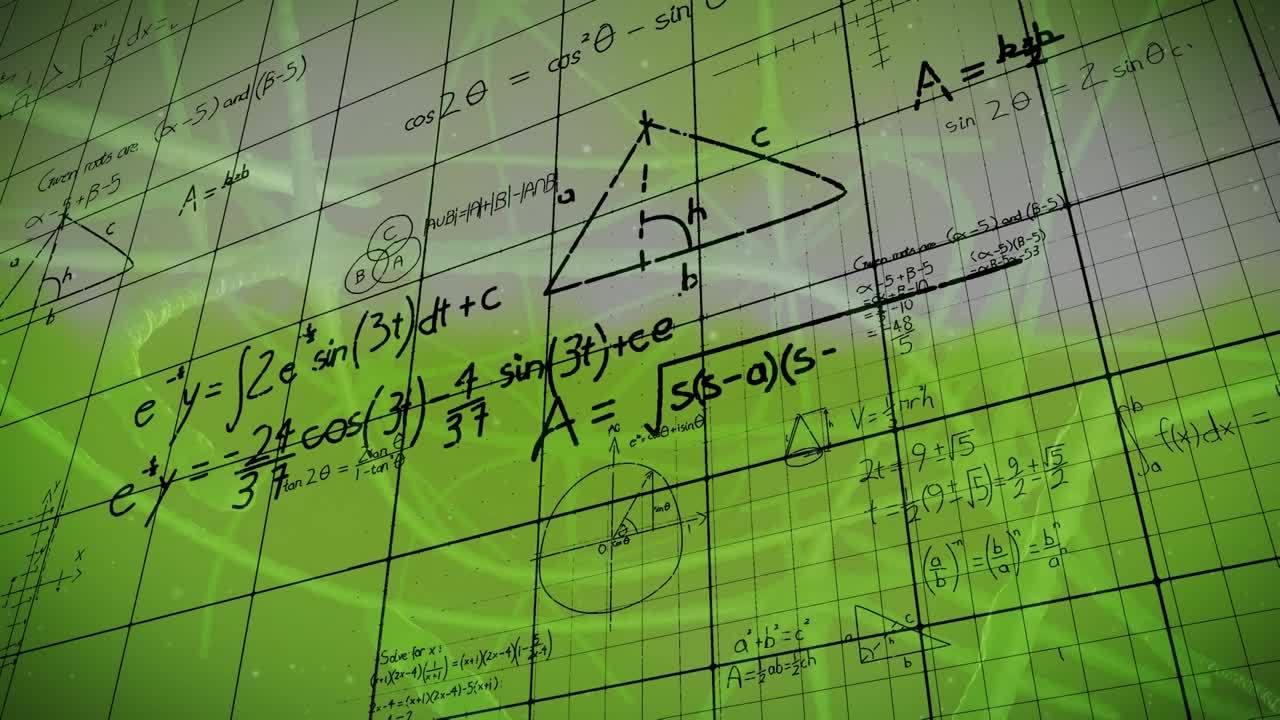 Animation of mathematical equations over neurons on white background
