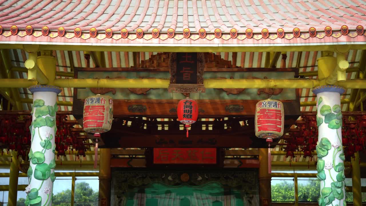 Changhua Glass Temple Entrance with red lanterns