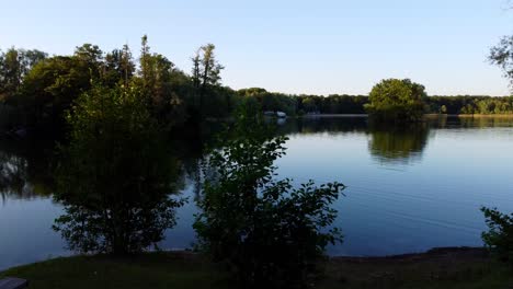 no people lake with two islands no clouds during corona