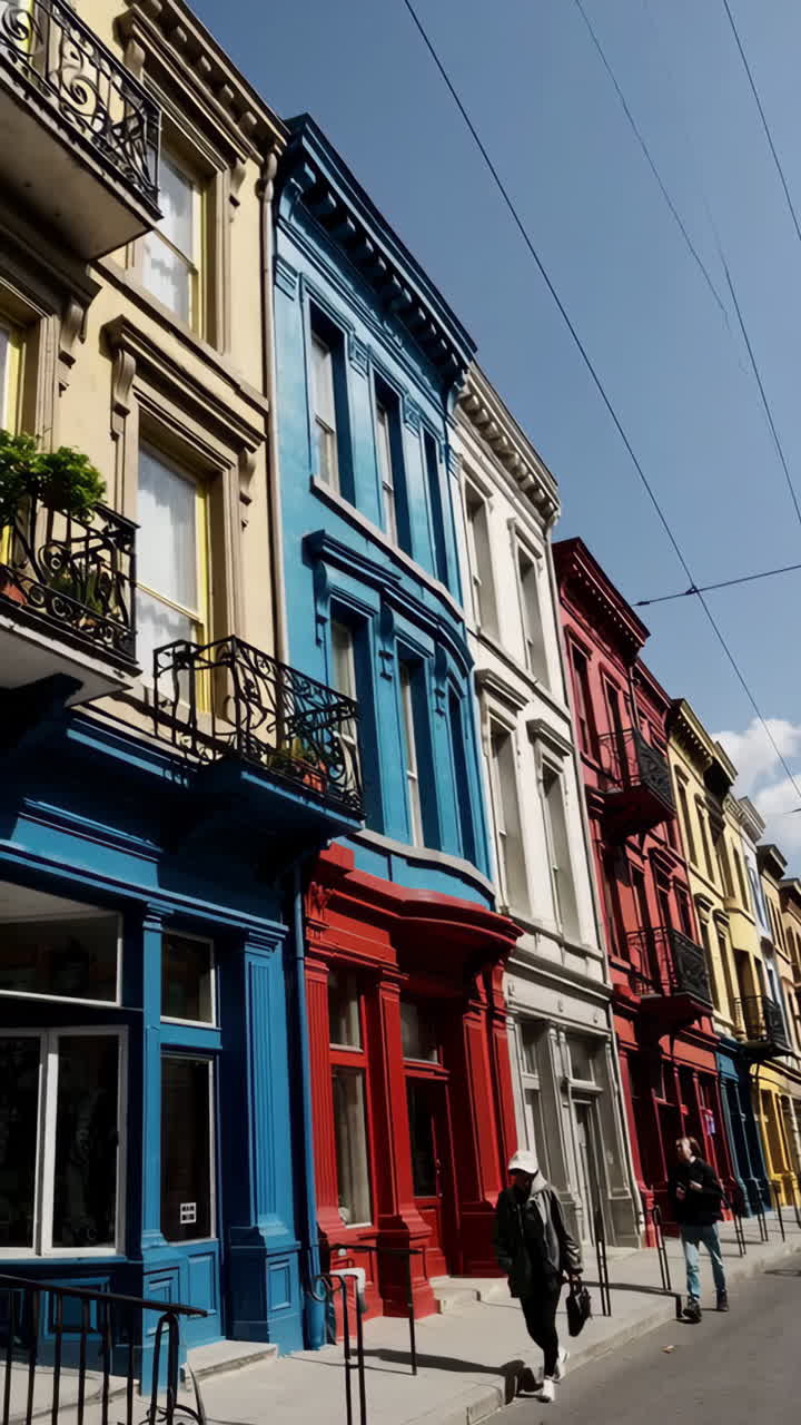 Colorful Row of Townhouses on a City Street