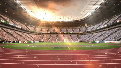 animación de confeti cayendo sobre el estadio deportivo
