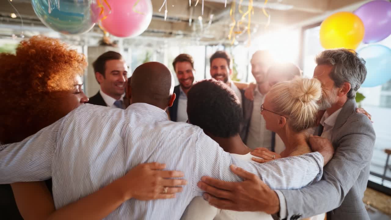 Un incontro gioioso: celebrare l'unione e il legame tra amici in un'atmosfera festosa con palloncini colorati e sorrisi allegri
