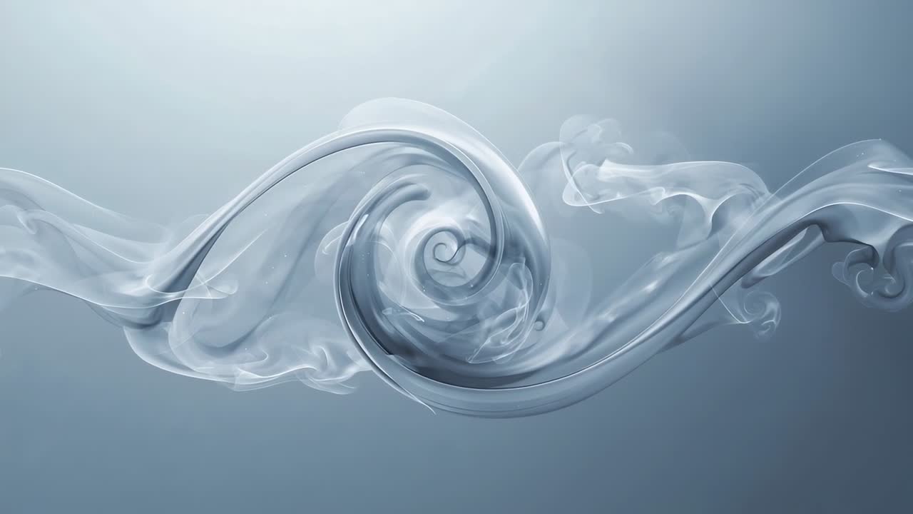 Spiraling translucent ribbon tightening into vortex on timeline start in gradient, forming wisps