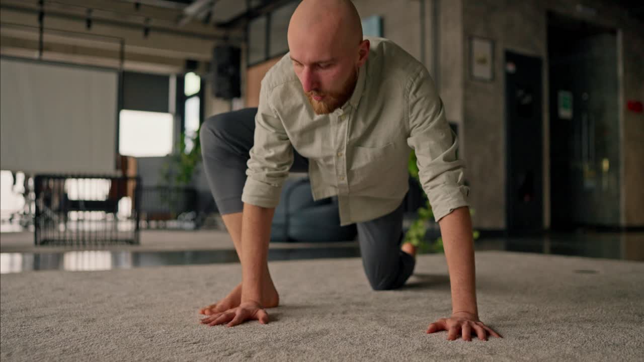 Yoga Exercises in a Modern Office