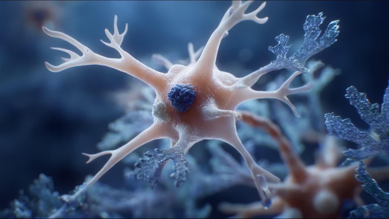 A Beautiful Microscopic View of Neurons Showcasing Their Complex Structures and Interconnections in a Fascinating Cellular Environment